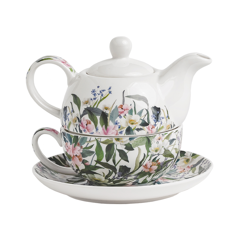 Dzbanek z filiżanką do zaparzania herbaty w kwiatowy wzór marki Home&You