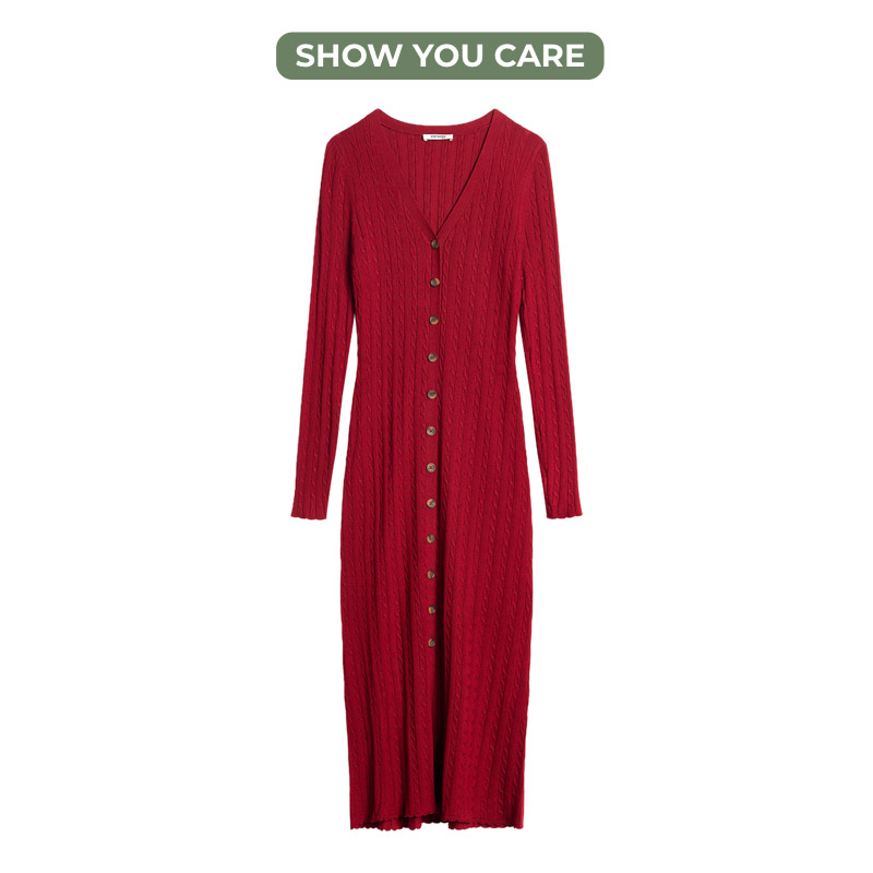 Show you care, sukienka, dzianinowa sukienka, czerwona sukienka, sukienka na guziki, Orsay, damska sukienka
