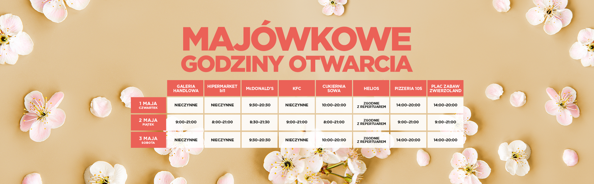 Majówkowe godziny otwarcia Atrium Biała